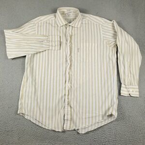 Faconnable Shirt Mens Large Yellow Striped Casual Button Up Long Sleeve *
